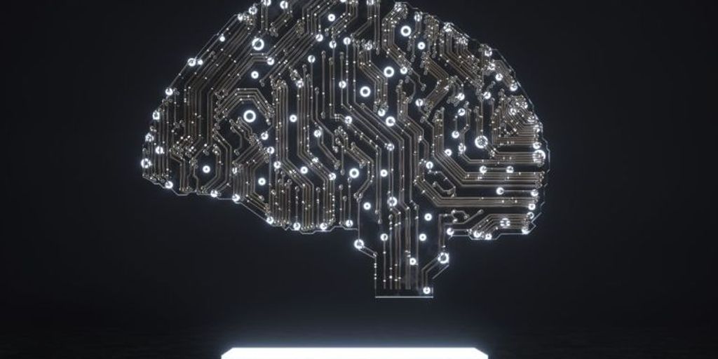 AI technology in modern office setting with computers and digital interfaces