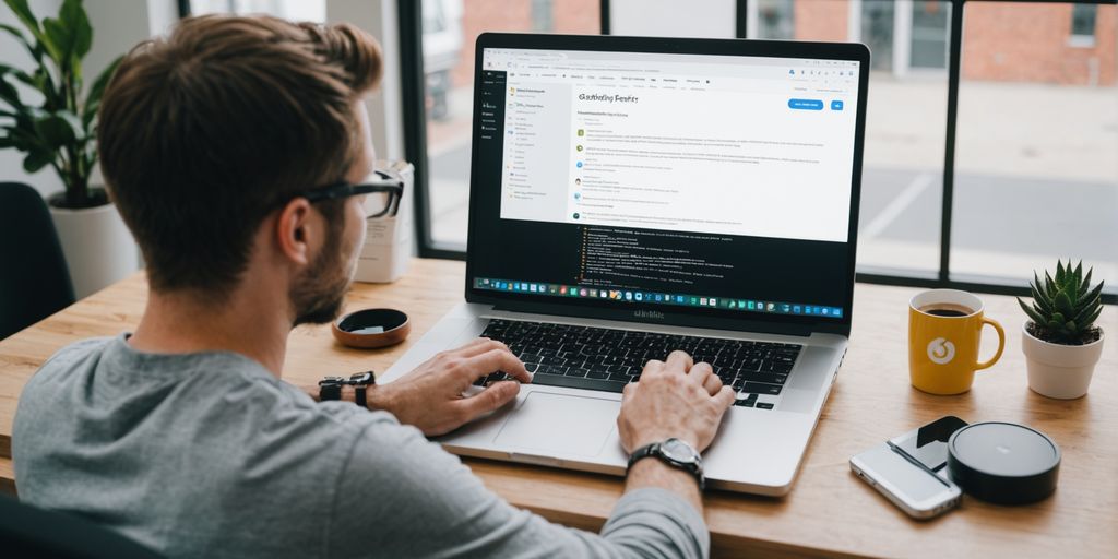 Person using laptop with GitHub open