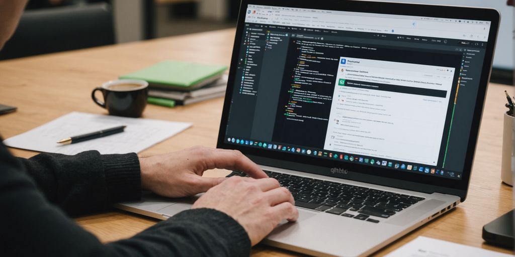 Person using laptop with GitHub open