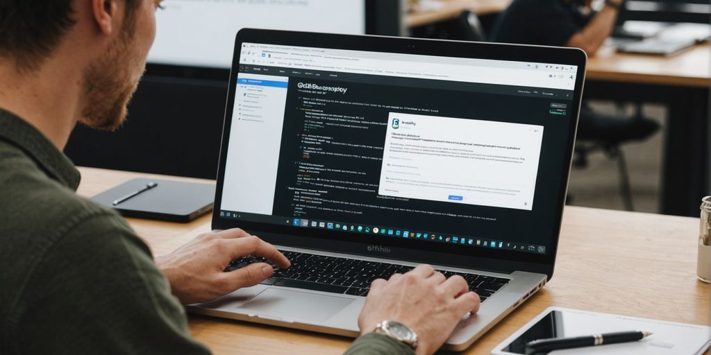 Person creating a GitHub repo on a laptop