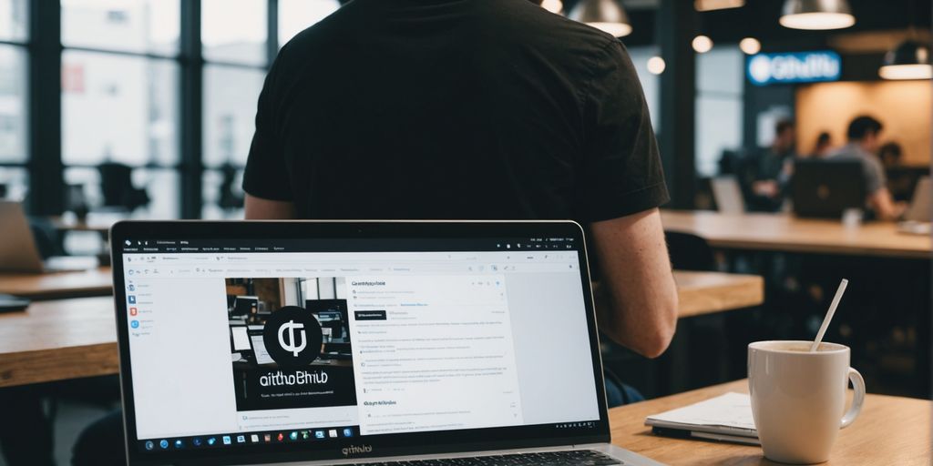Person on laptop with GitHub homepage