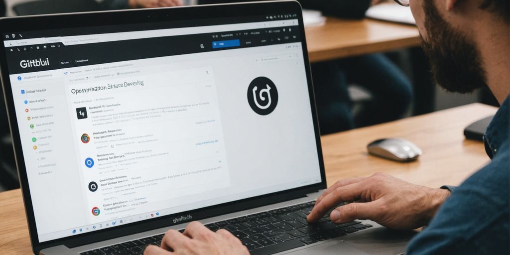 Person on laptop with GitHub open.
