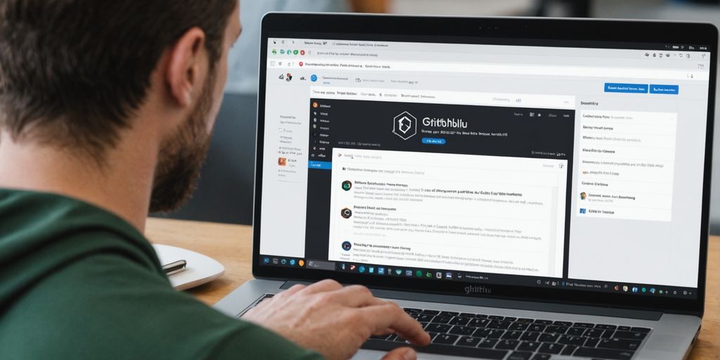 Person on laptop with GitHub repository