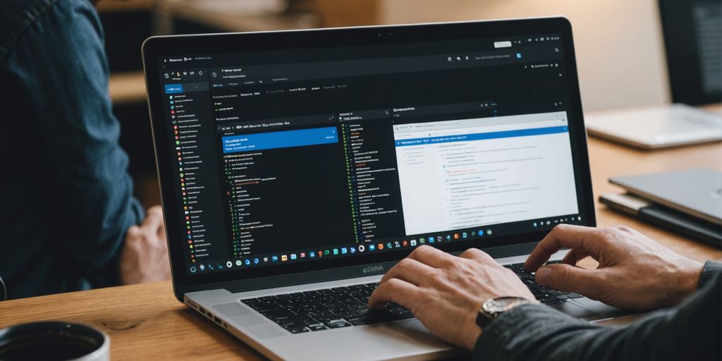 Person using laptop with GitHub open