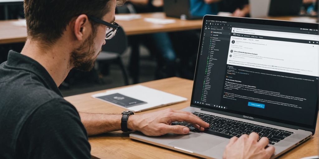 Person on laptop with GitHub open.