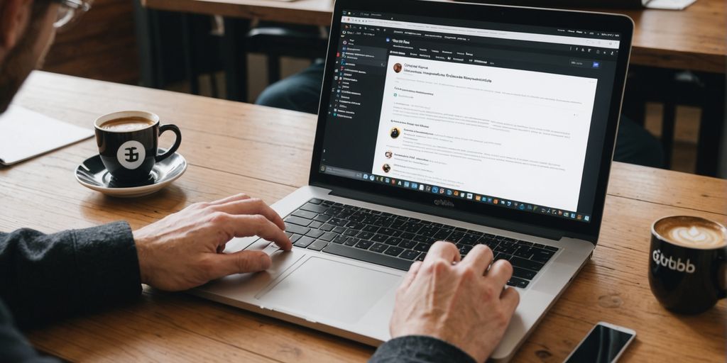 Person using laptop with GitHub open